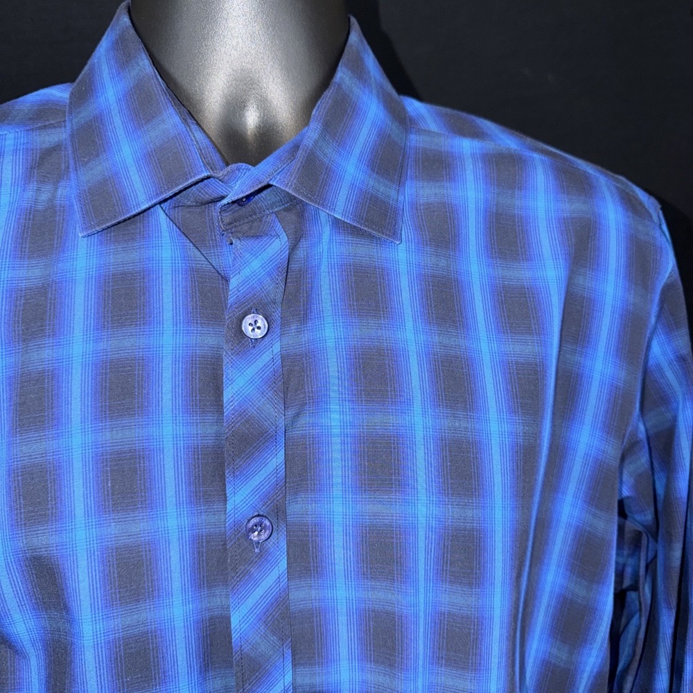 LOT OF 2 Jarad Lang After Hours Mens Shirt Slim Fit Blue Check Plaid LS Large - Picture 6 of 16